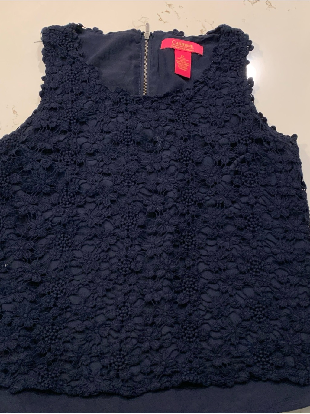 Catherine Malandrino Navy Floral Crochet Sleeveless Shell